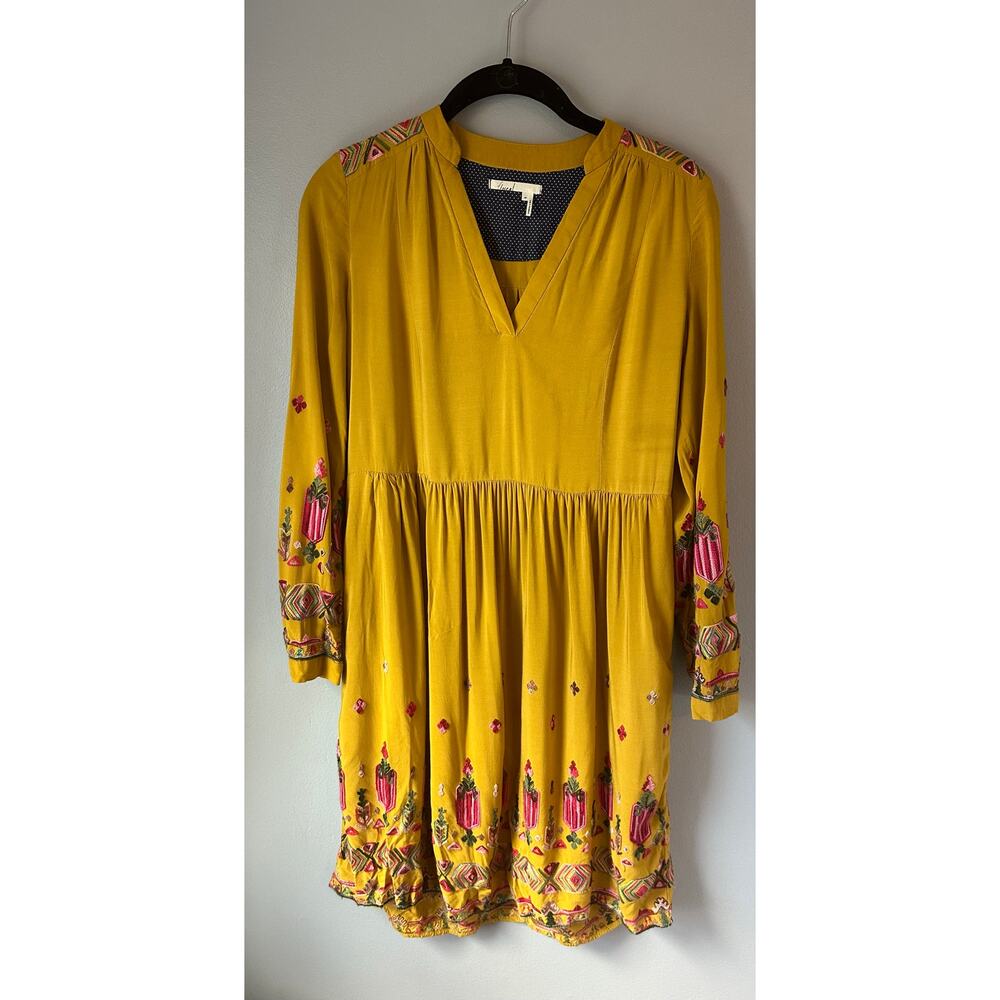 Anthropologie Floreat Raella Yellow Embroidered Dress XS